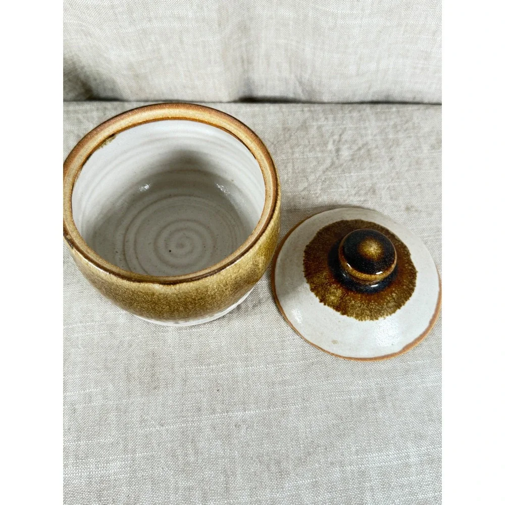 Jack Pott Studio Pottery Sugar Bowl Brown Good Vintage Drip Glaze Jar